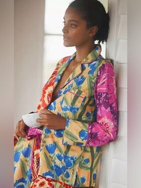 Anthropologie Multicolor Floral Patchwork Pajama Top